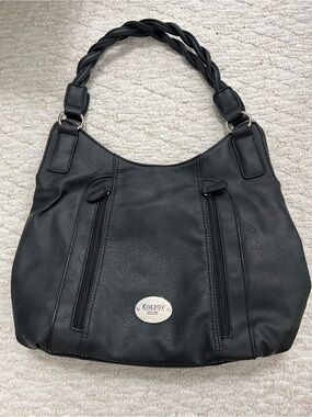 Koltov Black Braided-Handle Shoulder Bag